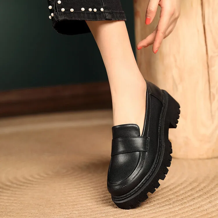 Women's Round Toe Stitch Platform Slip-On Loafers